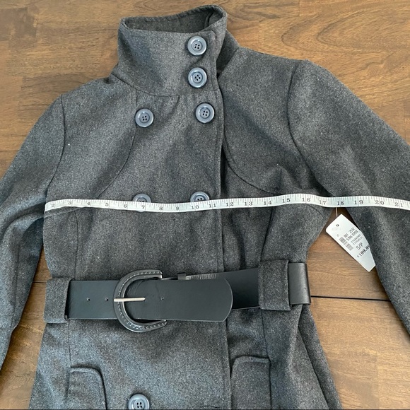 NEW LOOK Gray Winter Coat with Black Belt Buttoned - Picture 12 of 13